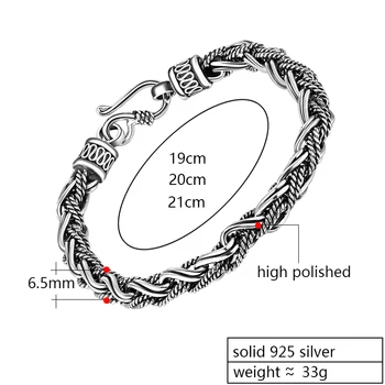 925 Sølv Reb Snoet Armbånd til Punk Mode Mandlige Thai Vintage Sterling Sølv armbånd Armbånd til Mænd Håndlavede Smykker