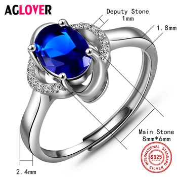 925 Sølv Ring Indlæg AAA-Sapphire Krystal Zircon Kvinde Smykker Mode Charme Sterling Sølv Ring Feminine Smykker