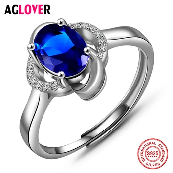 925 Sølv Ring Indlæg AAA-Sapphire Krystal Zircon Kvinde Smykker Mode Charme Sterling Sølv Ring Feminine Smykker