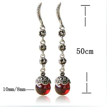 925 sølv smykker lange stykke kvast øreringe, rød / sort onyx øreringe retro mode