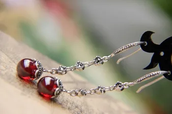 925 sølv smykker lange stykke kvast øreringe, rød / sort onyx øreringe retro mode