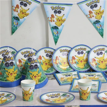 93pcs/masse familie fest pokemon gå pikachu tema 91pcs for boy ' s happy birthday party sæt leverer dekoration baby shower fordel