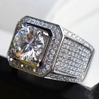 95%AF GALAXY Luksus Klassiske Vintage Mænd Ring i Ægte Sølv Belagt 289pcs cz Diamant 8mm Sten vielsesringe For Mænd Størrelsen 8/9/10/11