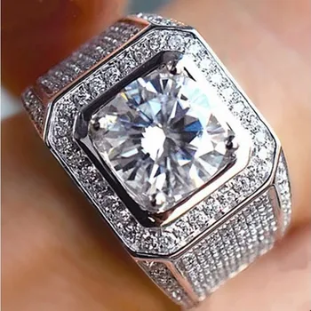 95%AF GALAXY Luksus Klassiske Vintage Mænd Ring i Ægte Sølv Belagt 289pcs cz Diamant 8mm Sten vielsesringe For Mænd Størrelsen 8/9/10/11