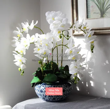 9pcs/Set Blomst Arrangment Orkideer Med Blade Rigtige Touch-Blomst Tabel bryllupsfest Falske Blomst Dekorative Begivenhed Gratis Fragt