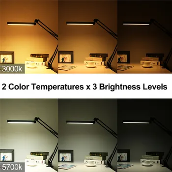 A16S 7W Metal-LED-Swing Arm bordlampe Dæmpbar Fleksibel Arm-Lampe Klemme til at Læse Office 3 Lysstyrke 2 Farve Tilstande Bord Lys