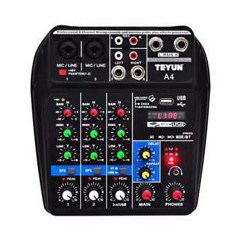 A4 Multi-purpose Audio-Mixer med Bluetooth Optage 4 Kanaler Input Mic-Line Sæt Stereo lydkort, USB-Afspilning