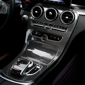ABS Plast, kulfiber Stil Center Konsol Gear Panel Frame Cover Trim Klistermærker Til Mercedes Benz C-GLC Klasse W205 15-17
