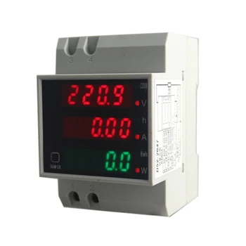 AC 80-300V 0-100.0 En Din-Skinne LED-Voltmeter Amperemeter Rød Blå Skærm Aktiv Power Factor energimåler Spænding Volt Nuværende Meter