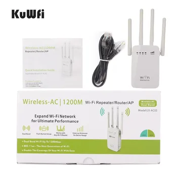 AC05 Wireless WIFI Repeater WIFI Router Access Point Dual Band 1200Mbps Range Extender Wi-Fi-Signal, Med 4 Eksterne Antenner