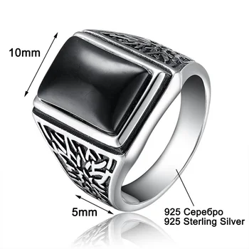 Aceworks Retro Black Stone 925 Sterling Sølv Metal Europa Ringe Mænd Bryllup Brude Fine Smykker I Antik Sølv Designer