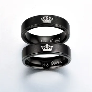 Acroo Hendes Nye Konge og Hans Dronning Crown Bred Ringe til Kvinder, Mænd, Kærester, Rustfrit Stål Finger Ringe Mode Smykker