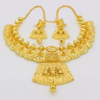 Adixyn 45cm/18inch Halskæde Øreringe Smykker Sæt Til Kvinder, Piger Guld Farve Romantisk Arabiske/Etiopiske/Afrikansk Bryllup Tilbehør