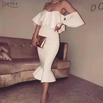Adyce 2018 Bodycon Hvid Kjole Til Elegante Kvinder Clubwear Butterfly Ærme Patchwork Flæser Vestidos Kendte Party Dress Vestido