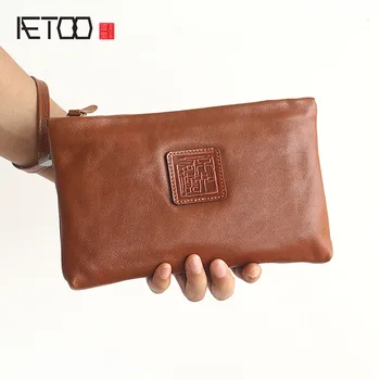 AETOO Plantet tannage koskind håndtaske mænd og kvinder generelt retro lang lynlås læder taske Vintage wallet