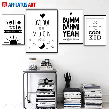 AFFLATUS Cool Brev Citat Væg Kunst, Plakater Og Print på Lærred Maleri Sort Hvid Væg Billeder Til stuen Soveværelse Indretning
