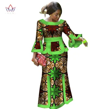 Afrika To-delt Sæt Til Kvinder Mode 2018 Dashiki Håndled Ærme Afrikanske Tøj Bazin Plus Size Dame Tøj til Fest WY2718