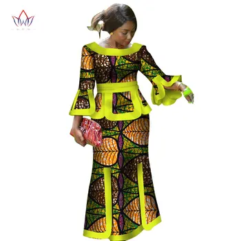 Afrika To-delt Sæt Til Kvinder Mode 2018 Dashiki Håndled Ærme Afrikanske Tøj Bazin Plus Size Dame Tøj til Fest WY2718