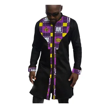 Afrikansk print herre skjorter mand af mode kjole skjorte mandlige dashiki ankara bomuld og voks patchwork lang stil shirt tilpasset