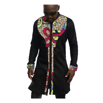 Afrikansk print herre skjorter mand af mode kjole skjorte mandlige dashiki ankara bomuld og voks patchwork lang stil shirt tilpasset