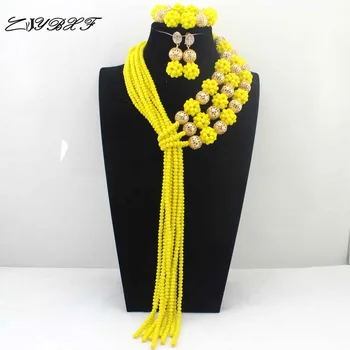 Afrikanske Lange Orange Perler Halskæde Sæt Nigerianske Orange Krystalkugler Kvinder Mode Smykker Sæt Gratis Fragt L0060