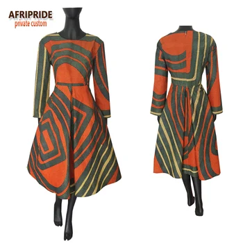 Afrikanske tøj 2017 efteråret kvinder kjole AFRIPRIDE fuld ærme kalv-længde-kugle vokset kvinder casual kjole med headscraf A7225111