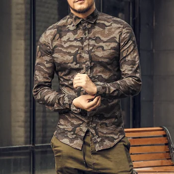 Afslappet mænd shirt Camouflage 2018 Efteråret Mænd med Lange Ærmer bomuld kjole Skjorte militære homme luksus camisa sociale masculina Slank