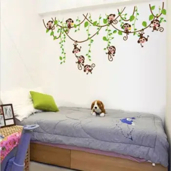 Aftagelig Vinyl Abe Soveværelse Wall Sticker Decals Vægmaleri Jungle Børnehave Kid Monkey Værelses Decoartion Home Decor