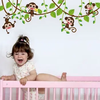 Aftagelig Vinyl Abe Soveværelse Wall Sticker Decals Vægmaleri Jungle Børnehave Kid Monkey Værelses Decoartion Home Decor