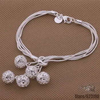 AH012 925 - sterling - sølv armbånd, 925 -sterling-sølv mode smykker Tai chi hængende fem hule kugle /bnaakeha czmalqta