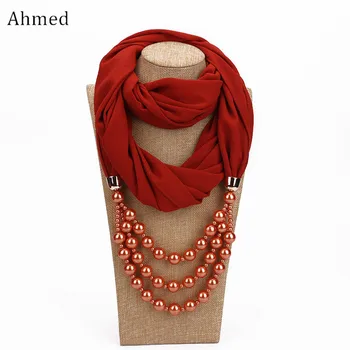 Ahmed Nye Design Multilayer Perle Vedhæng Tørklæde Halskæde til Kvinder Silke Hoved Tørklæder Mode Krave Halskæde Smykker