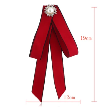 Ahmed Nye Rhinestone Perle Blomst Lang Ribbon Bow tie Brocher for Kvinder Mode 3colors Krave Corsage og Hvidguld Smykker