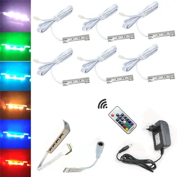 Aiboo Under Kabinet LED-Lys til Glas Kant Hylde Bagsiden Klip Klemme Strip Belysning med RF Fjernbetjening 6 Lamper Kit