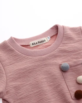 AiLe Kanin 2017 Piger Tøj Mode langærmet Skjorte + Nederdel 2 Stykker af Farve Uld Bold børnetøj Boutique -