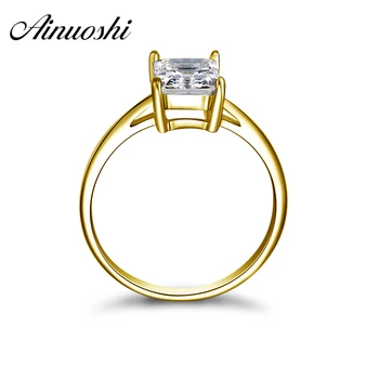 AINUOSHI 10k Solid Gul Guld Vielsesring 1.5 ct Solitairering Rektangel, Kvadrat Simuleret Diamant Jewellry Kvinder forlovelsesringe