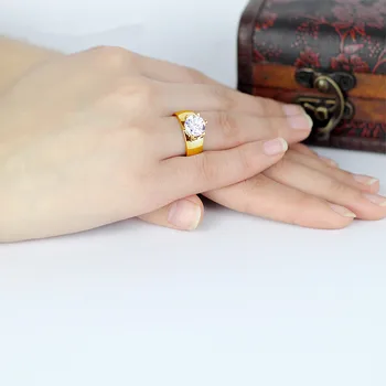 AINUOSHI 10k Solid Gul Guld vielsesringe Bred Brude Engagement Bijoux Femme 2.65 ct Solitairering Simuleret Diamant Ring Kvinder