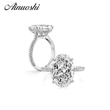 AINUOSHI Luksus 5 Carat Oval SONA NSCD Engagement Ring 925 Sterling Sølv Ring for Kvinder Bryllup Løftet Ringe Brude Smykker
