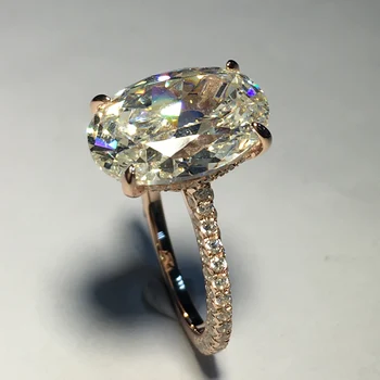 AINUOSHI Luksus 925 Sterling Sølv Ring i Rosa Guld Farve 5 Carat Stor Oval Cut SONA Ring Kvinder, Bryllup, Engagement, Jubilæum