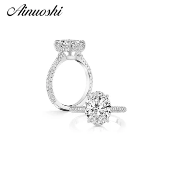 AINUOSHI Luksus Engagement Bryllup Bands Ringe Til Kvinder 4 Carat Oval Skabt Smykker Kvindelige 925 Sterling Sølv Ringe