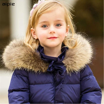 Aipie Børn Piger Parkacoats Frakker Vinter Europæiske og Amerikanske Klassiske Solid Lang Stil Hætteklædte Jakker & Overtøj Tøj