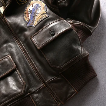 Air force flight G1 pilot varm pels krave læder jakke høj kvalitet i ægte okselæder tøj tyk koskind rytter jakke