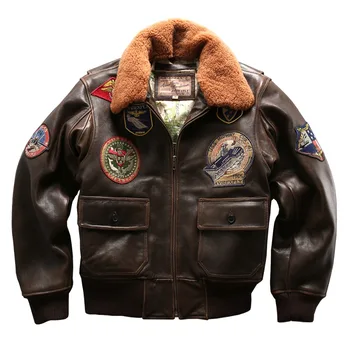 Air force flight G1 pilot varm pels krave læder jakke høj kvalitet i ægte okselæder tøj tyk koskind rytter jakke