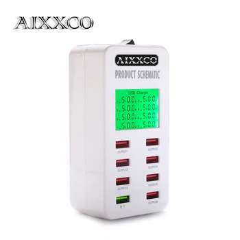 AIXXCO skærm, Hurtig Opladning QC3.0-Adapter USB Oplader Smart 8 Port Desktop Oplader Mobiltelefon Rejse Oplader, QC2.0
