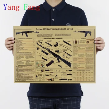 AK74 skydevåben tegninger design parametre Vintage Plakat Retro Stue indretning Large Wall Sticker Hjem kunst, indretning 51x35cm