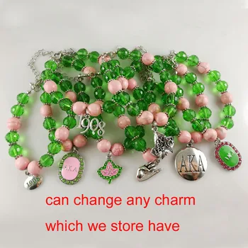 AKA Sorority pink grøn perle med forskellige charme armbånd armbånd aka smykker