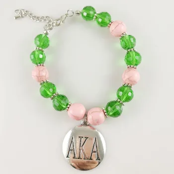 AKA Sorority pink grøn perle med forskellige charme armbånd armbånd aka smykker
