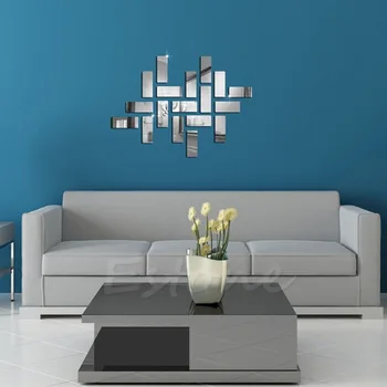 Akryl 3D Sølv Rektangel Spejl Effekt Vægmaleri Wall Sticker Decal Home Decor ping Y102