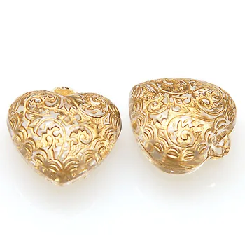 Akryl Hjertet Antik Design Perler, Vedhæng Med Forgyldt Guld Foret CCB Plast Hjerte Med Guld Foret Til smykkefremstilling af Forbrugsstoffer