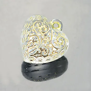 Akryl Hjertet Antik Design Perler, Vedhæng Med Forgyldt Guld Foret CCB Plast Hjerte Med Guld Foret Til smykkefremstilling af Forbrugsstoffer