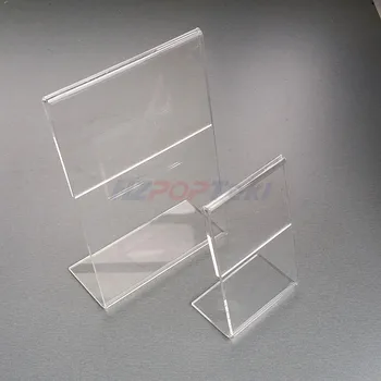 Akryl T1.3 mm Lodret Klart, L-Form, Plast Tabel Tegn Pris Label Display Papir Fremme kortholdere Står 20pcs